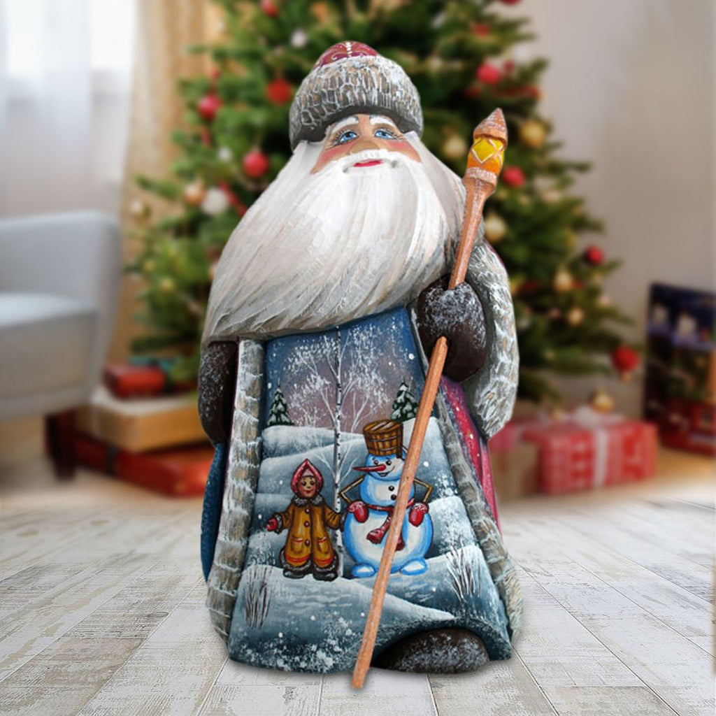 Girl and Snowman Santa Hand-Painted WOODCARVED Masterpiece by G. DeBrekht - Christmas Decor - 8214837