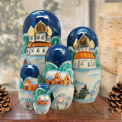 Winter Village Old World Hand-Painted Doll Set by G. DeBrekht - Christmas Santa Snowman Decor - 110174