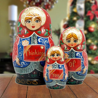 Thinking of You Matreshka Nesting Hand-Painted Doll Set of 3 by G. DeBrekht - Love Family Kids Decor - 147020