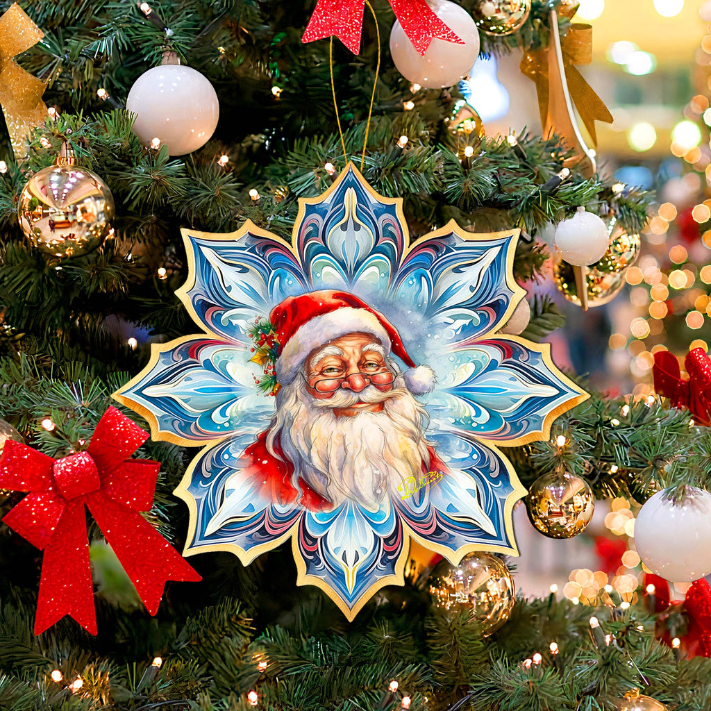 Santa Face Snowflake Large Wooden Ornament by G. Debrekht - Christmas Santa Snowman Decor - 8688424M