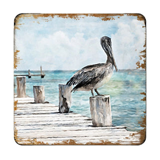Pelican Coastal Wooden Cork Coasters Gift Set of 4 by Nature Wonders - Coastal Sea-Life Decor - 95252C-S4