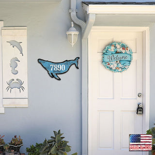 Whale Coastal Wooden Personalized House Number Sign by G. Debrekht - Coastal Sea-Life Decor - Handcrafted Wooden Handcrafted Wooden Handcrafted Wooden Handcrafted Wooden Address Sign - MA985163
