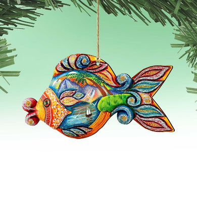 Paradise Fish Christmas Wooden Ornaments by G. DeBrekht - Coastal Holiday Decor - 8126161