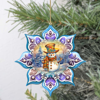 Snowman Purple Snowflake Large Wooden Ornament by G. Debrekht - Christmas Santa Snowman Decor - 8688426M