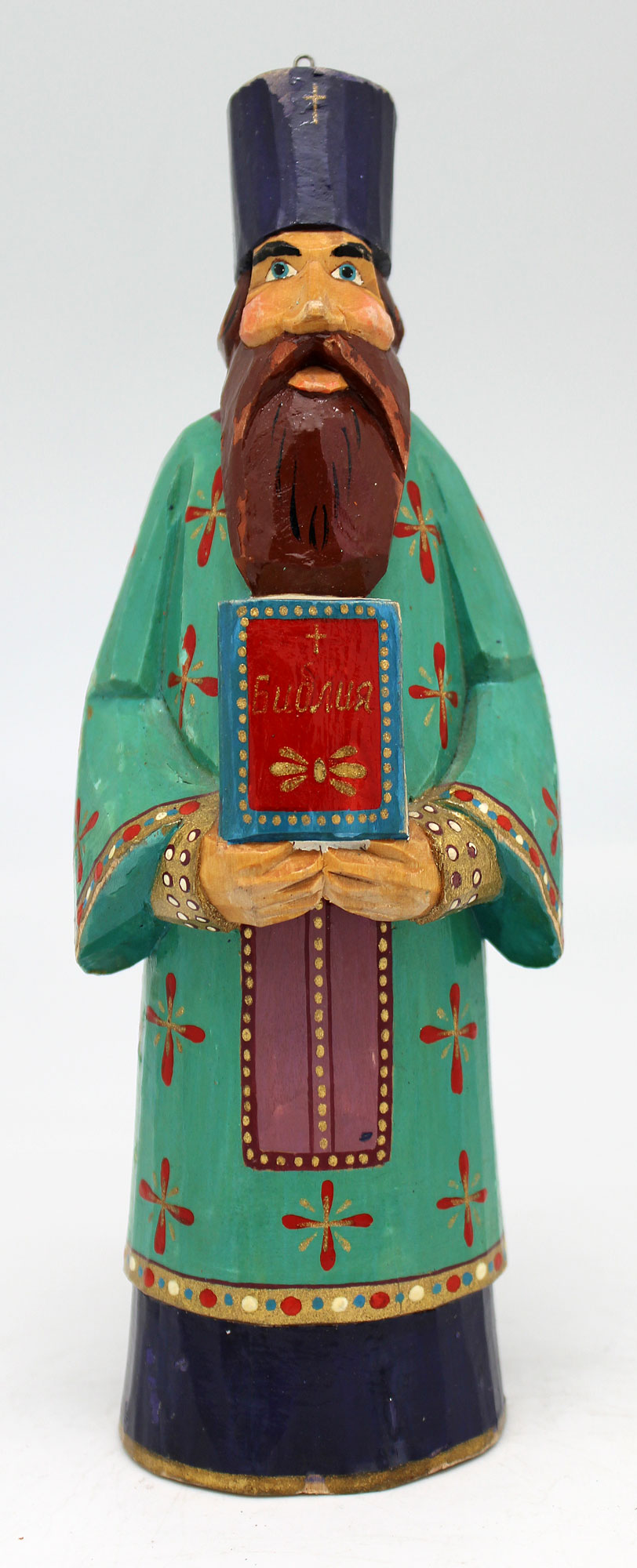 One-of-a-Kind Man with a Bible WOODCARVED Handpainted Figurine 7.5