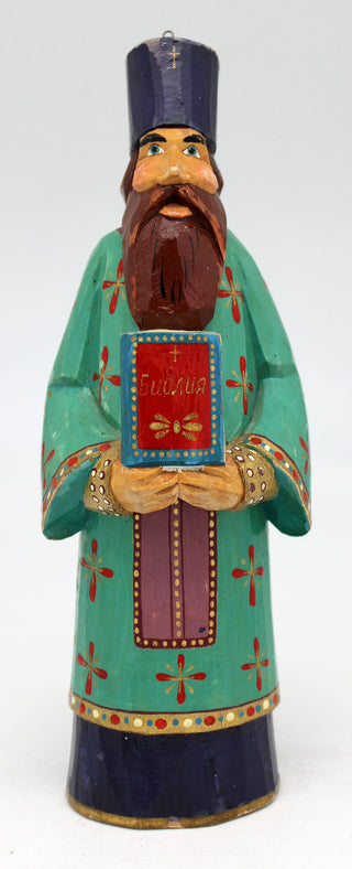 One-of-a-Kind Man with a Bible WOODCARVED Handpainted Figurine 7.5
