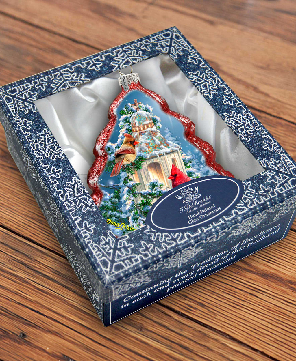 Little Cardinal Chapel Tree Glass Ornament by D. Gelsinger - Nativity Holiday Decor - 762-046-DG