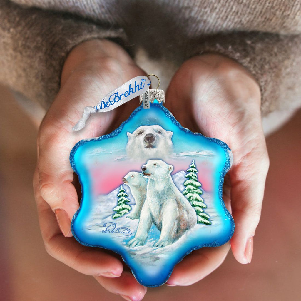 Polar Bear Snowflake Glass Ornament by G. DeBrekht - Wildlife Holiday Decor - 754-001