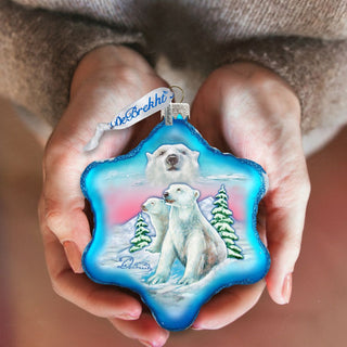 Polar Bear Snowflake Glass Ornament by G. DeBrekht - Wildlife Holiday Decor - 754-001