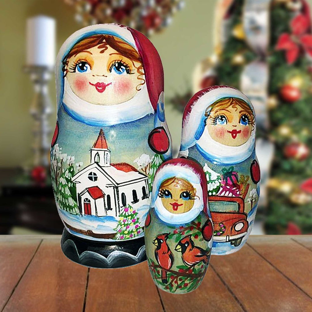 Showgirl Cathedral Matreshka Nesting Hand-Painted Doll Set of 3 by G. DeBrekht - Christmas Decor - 14734