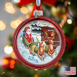 Riding A Sleigh Glass Ornament by G. DeBrekht - Christmas Santa Snowman Decor - 764-717