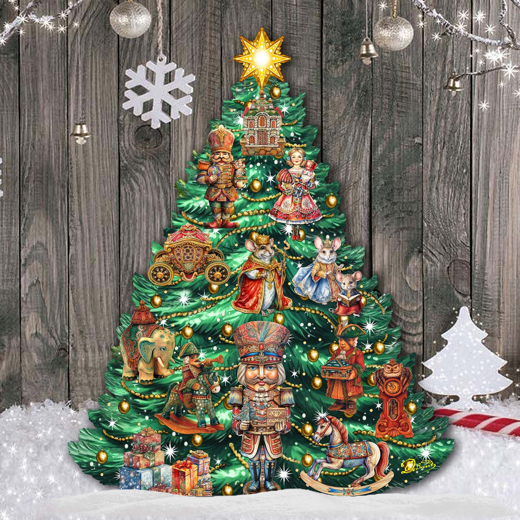 Nutcracker-Themed Christmas Tree Outdoor Indoor Decor Wooden Christmas Decoration by G. Debrekht Christmas Decor - 8191501F