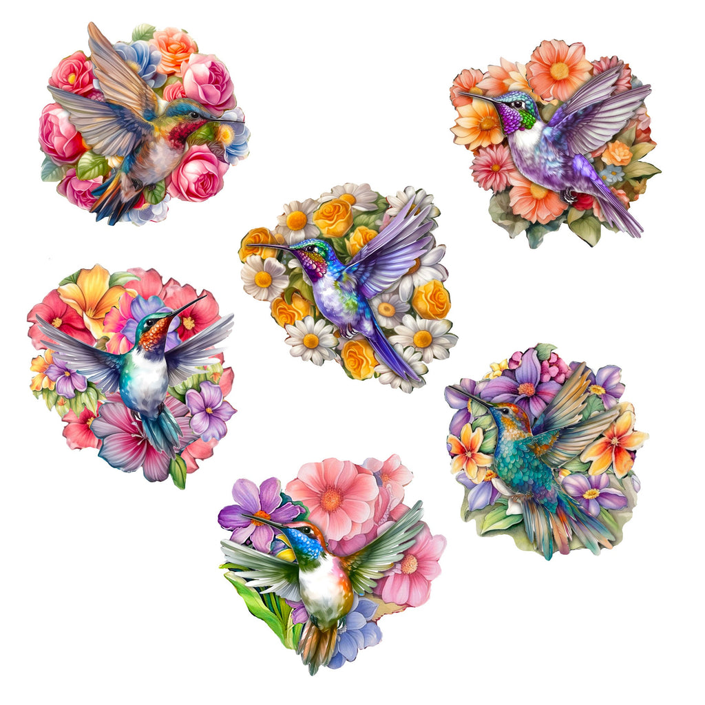 Hummingbirds Clip-On Eco Wood Decorative Ornaments Set of 6 by G. Debrekht - Easter Spring Decor - 8090140C-S6