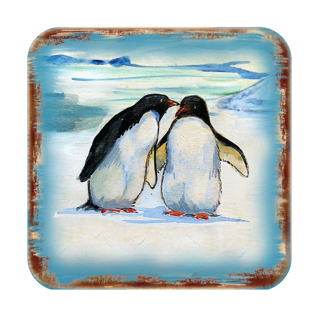 Penguins Wooden Cork Coasters Gift Set of 4 by Nature Wonders - Nature Wildlife Decor - 95382C-S4