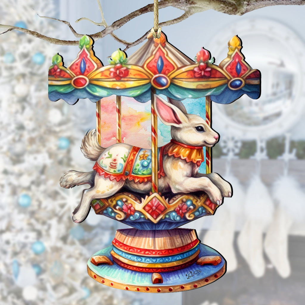 Carousel Bunny Wooden Ornaments by G. Debrekht - Christmas Decor - 8100195-1