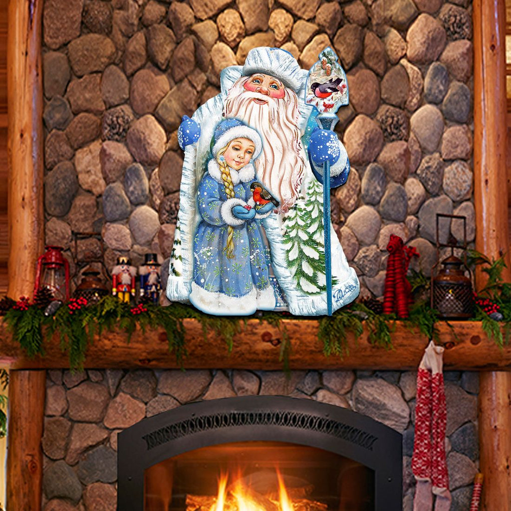 Santa With the Girl Christmas Door Decor by G. DeBrekht - Christmas Santa Snowman Decor - 8111410H