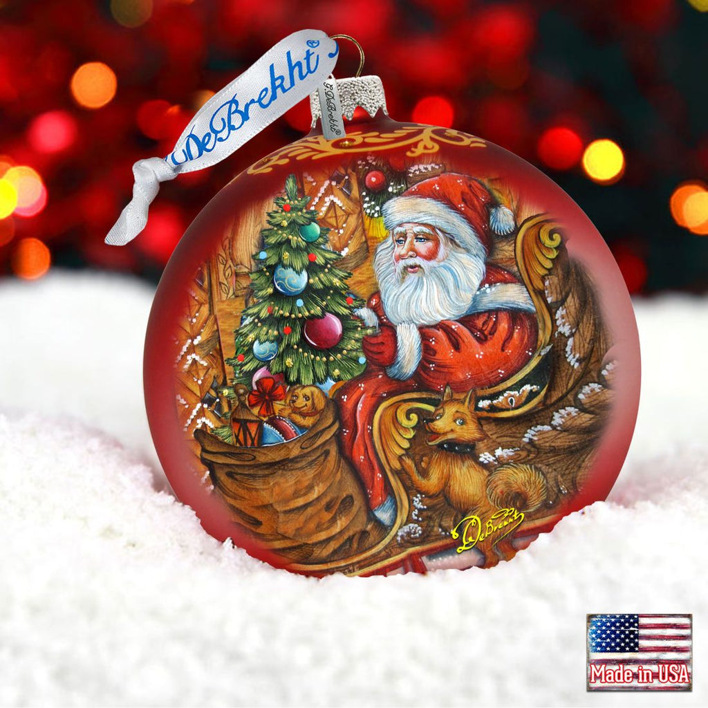 Santa on the Road Glass Ornament Limited Edition by G. DeBrekht - Christmas Santa Snowman Decor - 73915