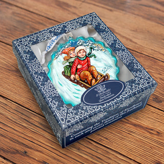 Kids Happy Sledging Wreath Glass Ornament by G. DeBrekht - Christmas Decor - 759-045