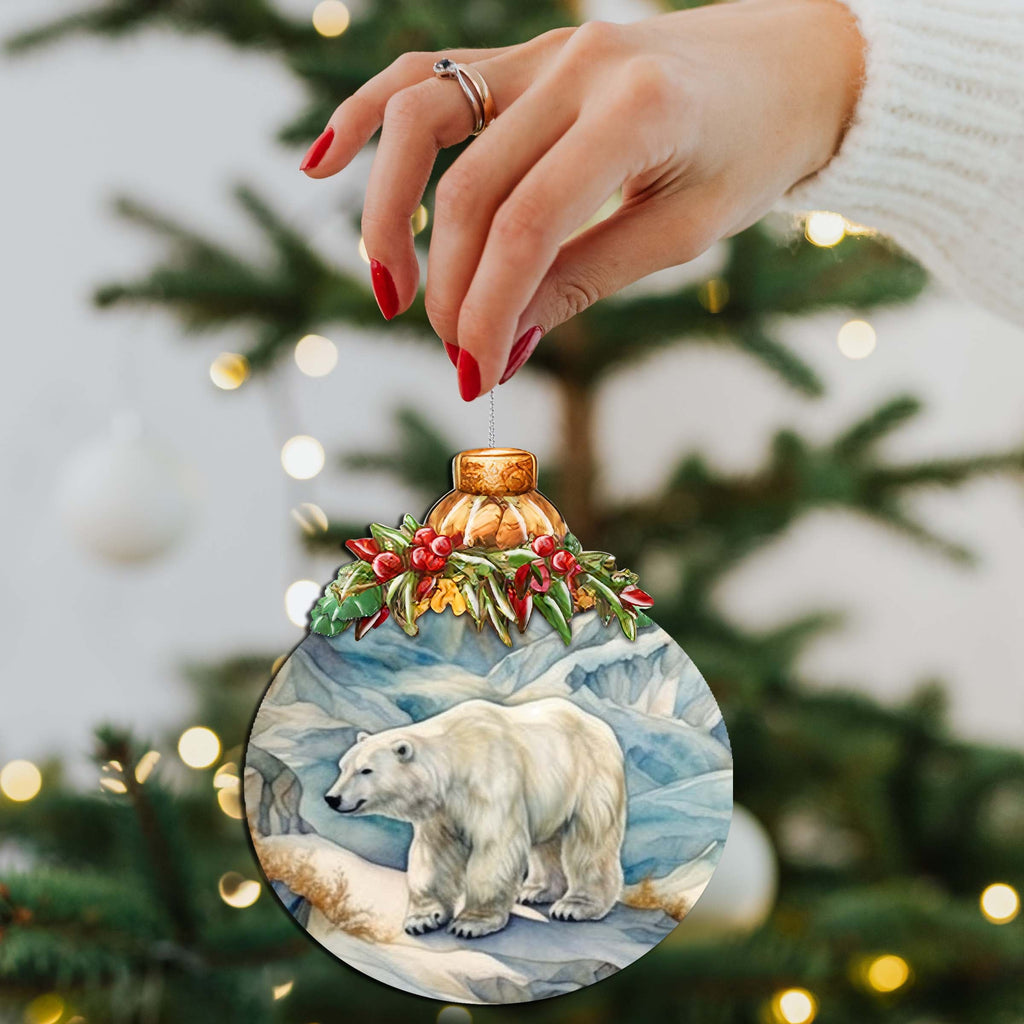 Arctic Glacier Polar Bear Wooden Ornaments by G.Debrekht - Wildlife Holiday Decor - 870021