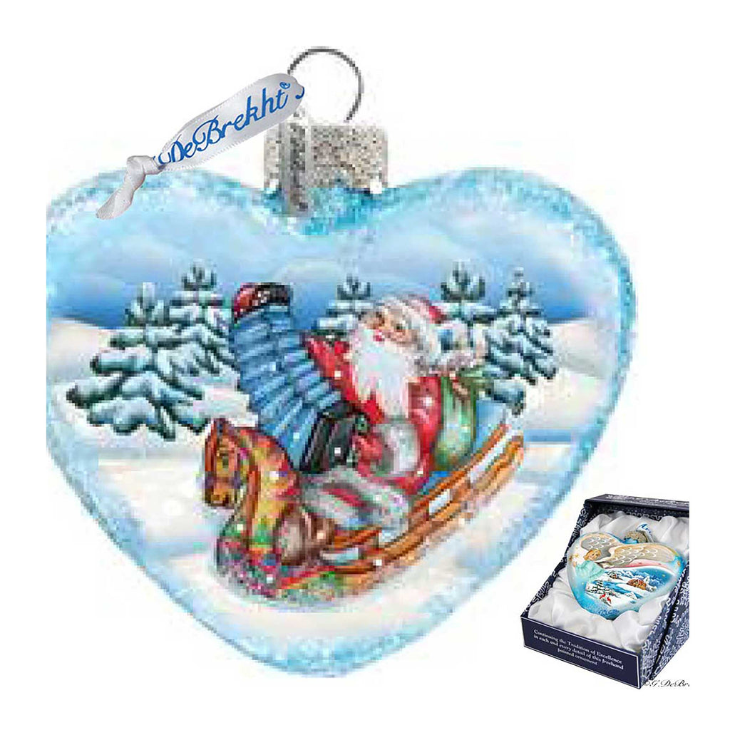 Love Heart Accordion Santa Glass Ornament by G. DeBrekht - Christmas Santa Snowman Decor - 752-023