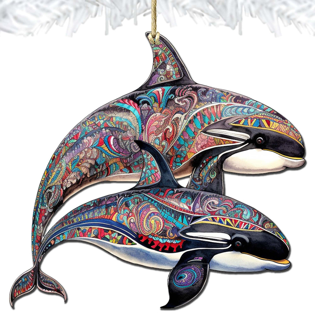 Alaskan Mysterious Orcas Wooden Ornaments by G.Debrekht - Wildlife Holiday Decor - 8710107-1