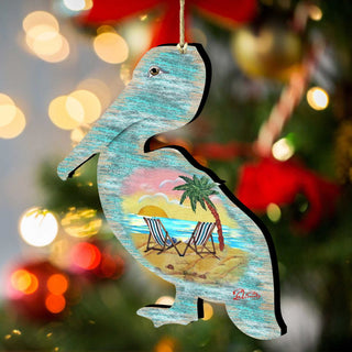 Pelican Wooden Ornaments by G. DeBrekht - Coastal Holiday Decor - 8198543