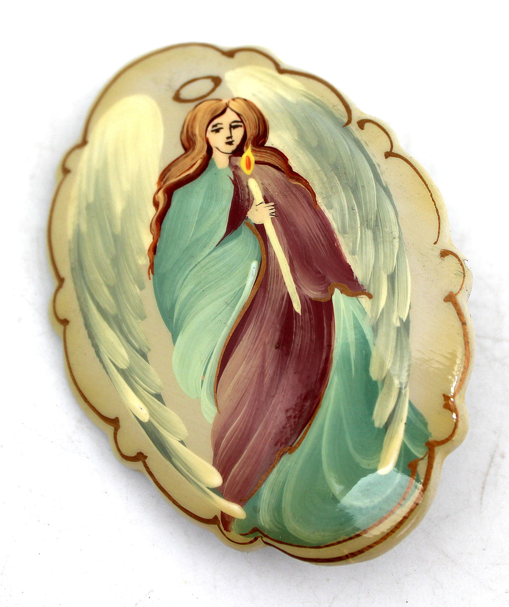 Handpainted Jewelry Lacquered Miniature Brooch Pin by G.DeBrekht Unique Handmade Gift Collectible and Home Decoration