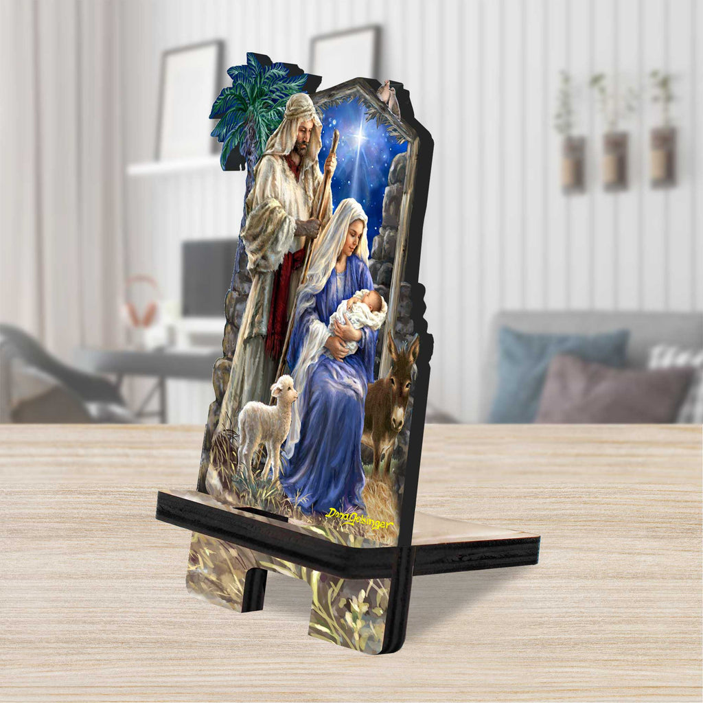 Holy Night Cell Phone Stand Inspirational Decor Wood Mobile Tablet Holder Charging Station Organizer - 892087C-DG