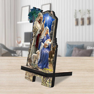 Holy Night Cell Phone Stand Inspirational Decor Wood Mobile Tablet Holder Charging Station Organizer - 892087C-DG