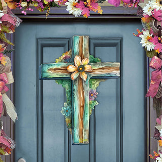 Teal Cross Holiday Door Decor by G. Debrekht - Easter Spring Decor - 8688164H