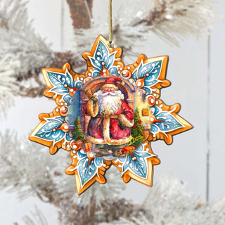 Santa with Bell Snowflake Large Wooden Ornament by G. Debrekht - Christmas Santa Snowman Decor - 8688419M