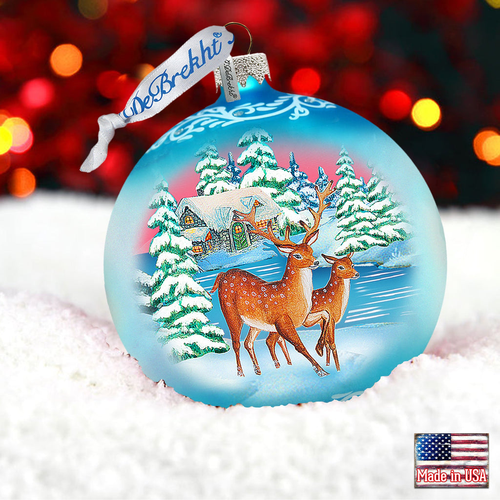 Winter Deer's Ball Glass Ornament Christmas Decor by G. DeBrekht - 73114