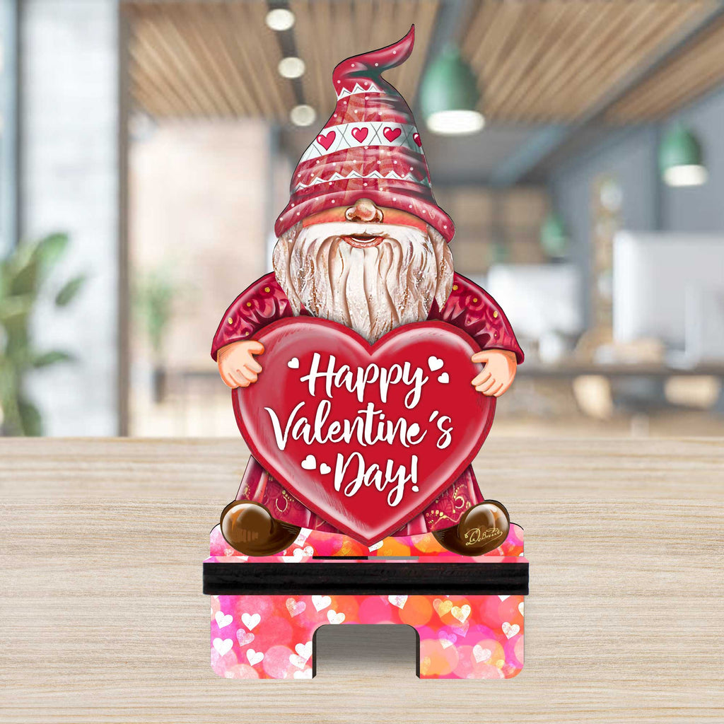 Happy Valentines Day Gnome Cell Phone Stand Family Decor Wood Mobile Tablet Holder Charging Station Organizer - 892103C