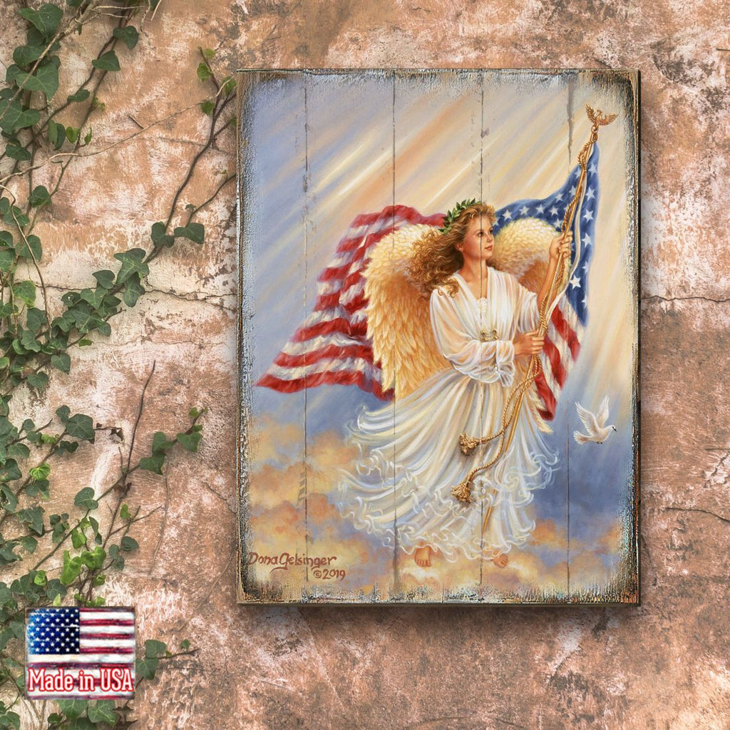 American Angel Art Wooden Wall Art by D. Gelsinger - American Patriotic Decor - 95655B-0107