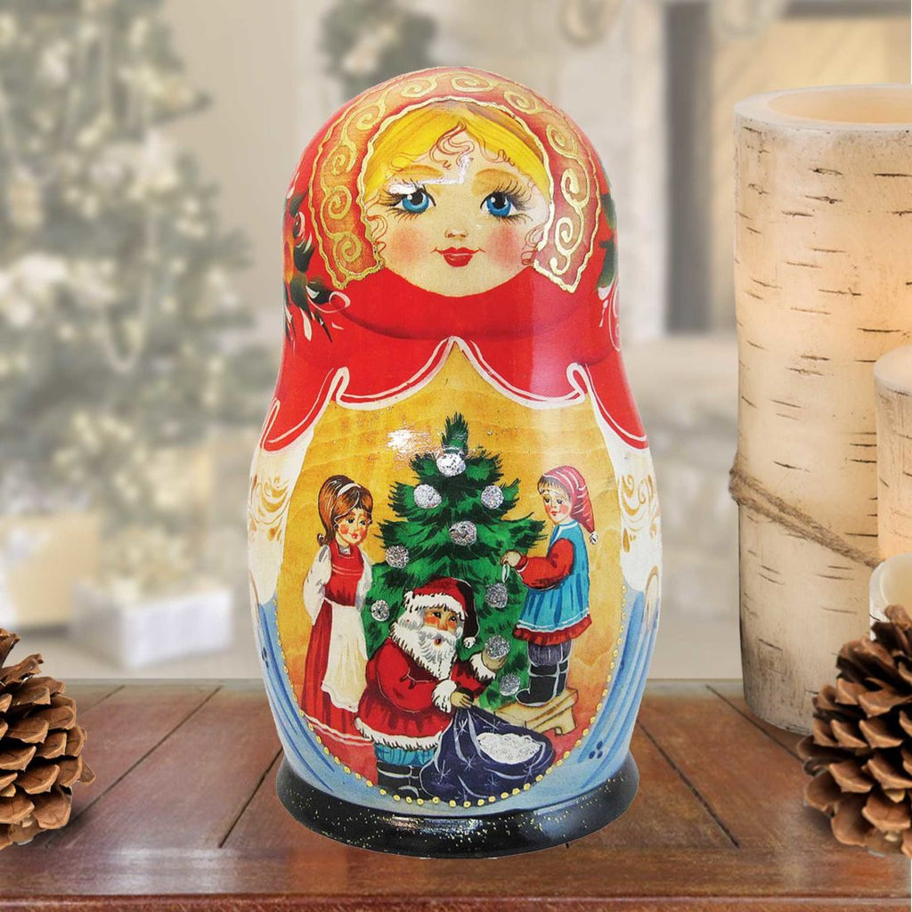 Christmas Night Matreshka Nesting Hand-Painted Dolls Set of 5 by G. DeBrekht - Christmas Decor - 130272