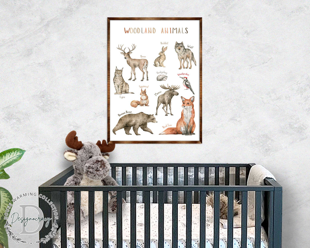 Woodland Animals Kids Room Decor - Montessori Wooden Poster - Homeschool I Educational Poster - Classroom Decor - Playroom Art - 310220