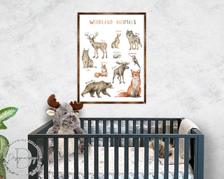 Woodland Animals Kids Room Decor - Montessori Wooden Poster - Homeschool I Educational Poster - Classroom Decor - Playroom Art - 310220