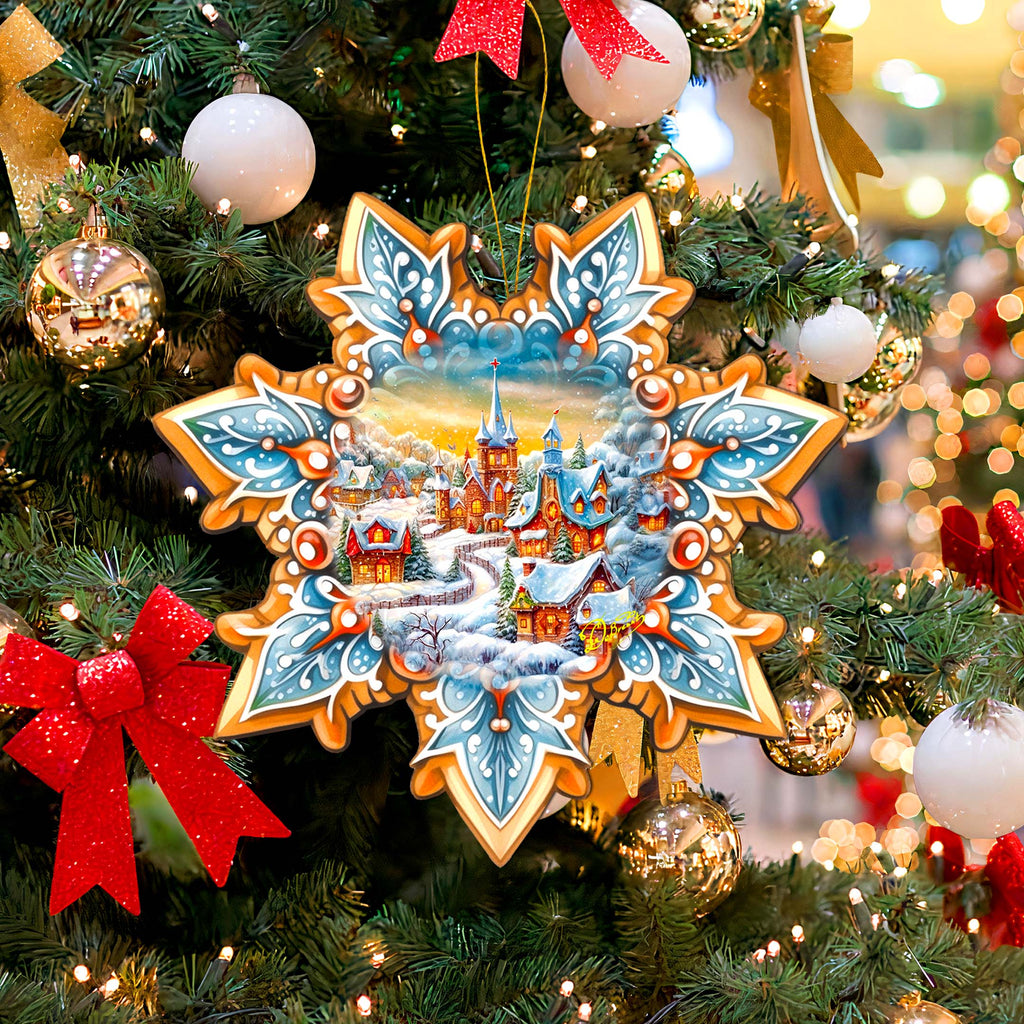 Christmas Night Snowflake Large Wooden Ornament by G. Debrekht - Christmas Decor - 8688416M