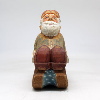 One-of-a-Kind Santa on Sleigh WOODCARVED Figurine 5.5x4x3