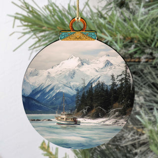 Alaskan Mountain Fishing Wooden Ornaments by G.Debrekht - Wildlife Holiday Decor - 870069