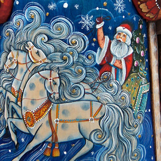 Winter Sleigh Ride with Santa Hand-Painted WOODCARVED Masterpiece by G. DeBrekht - Christmas Decor - 215630R