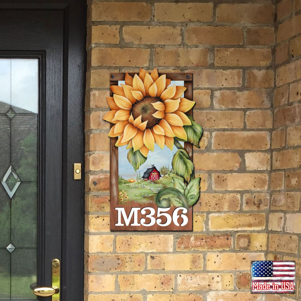 Sunflower Wooden Custom House Number Sign by Jamie Mills-Price - Thanksgiving Halloween Decor - Handcrafted Wooden Handcrafted Wooden Handcrafted Wooden Address Sign - MA8457701-MPP