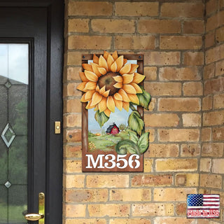Sunflower Wooden Custom House Number Sign by Jamie Mills-Price - Thanksgiving Halloween Decor - Handcrafted Wooden Handcrafted Wooden Handcrafted Wooden Address Sign - MA8457701-MPP