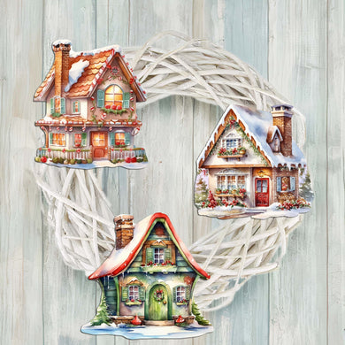 Dream Houses Clip-On Eco Wood Decorative Ornaments Set of 3 by G. Debrekht - Christmas Decor - 8091029C-S3