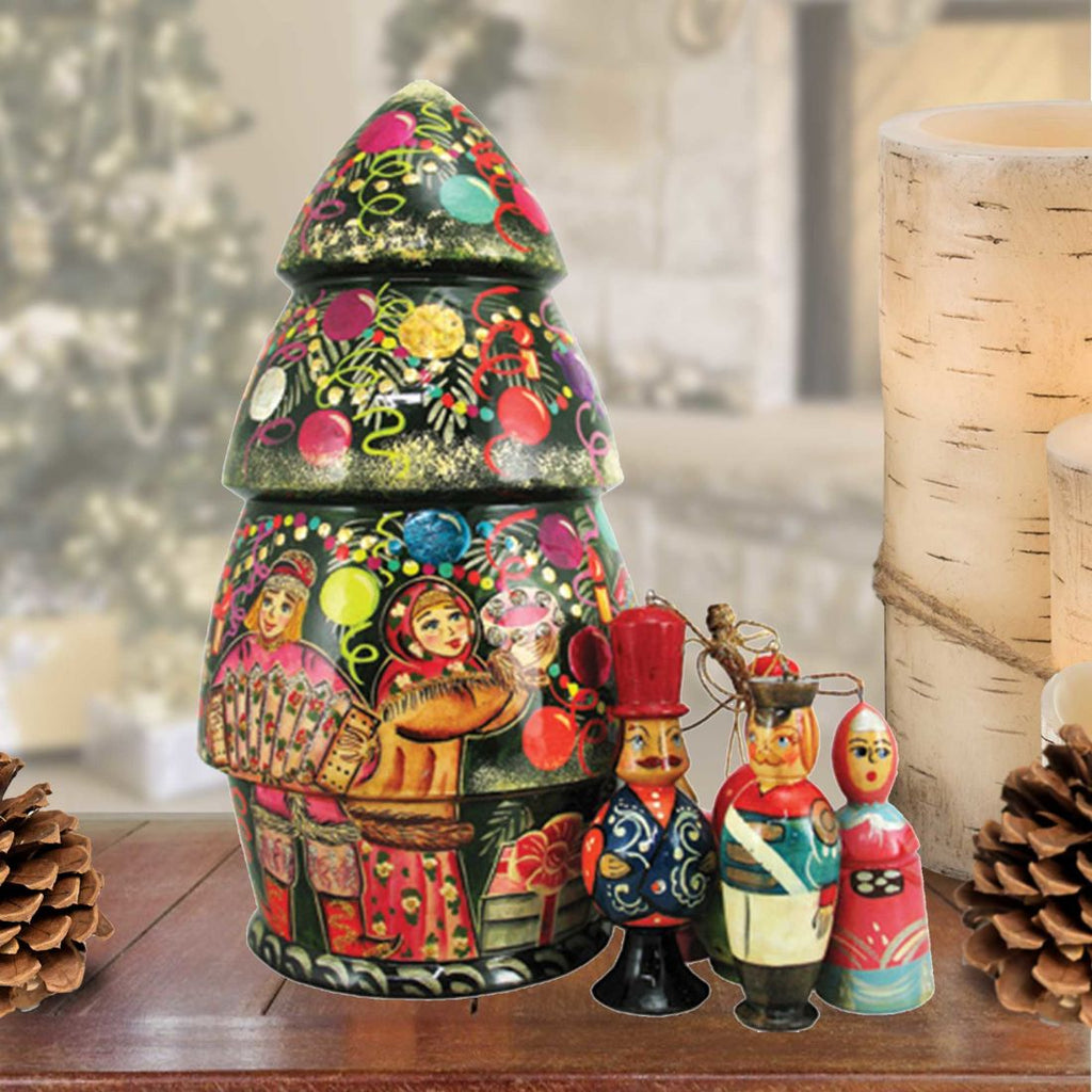 Christmas Tree Hand-Painted Doll with Set of Wooden Ornaments by G. DeBrekht - Christmas Decor - 110802