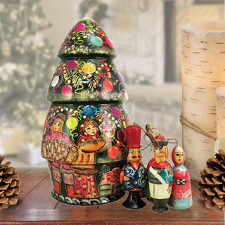 Christmas Tree Hand-Painted Doll with Set of Wooden Ornaments by G. DeBrekht - Christmas Decor - 110802