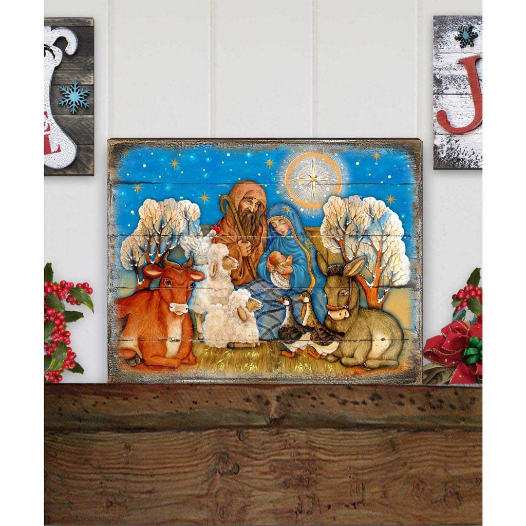 Nostalgic Nativity Wooden Wall Art by G. DeBrekht - Nativity Holiday Decor - 8673852B