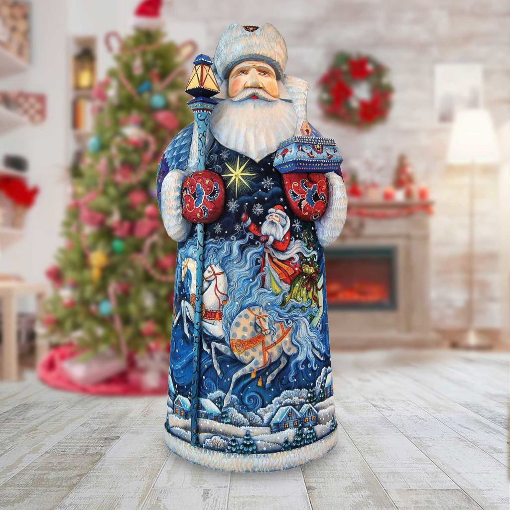 Winter Sleigh Ride Santa Hand-Painted WOODCARVED Masterpiece by G. DeBrekht - Christmas Decor - 215630 *** PRE-ORDER - Handmade Just for You! ***