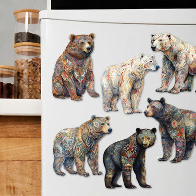 Bear Parade Decorative Eco Wood Magnets Set of 6 by G. Debrekht - Wildlife Decor - 8090106G-S6