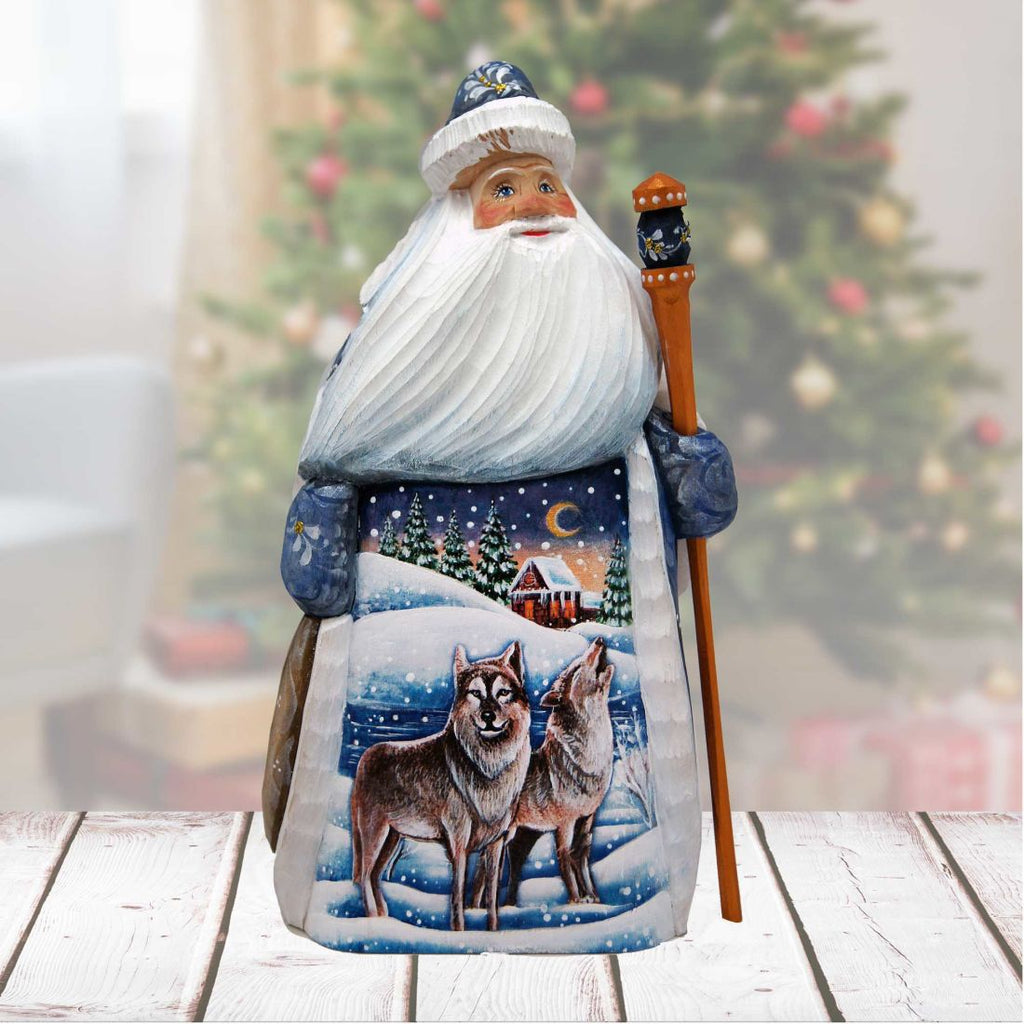 Winter Wolves Santa Hand-Painted WOODCARVED Masterpiece by G. DeBrekht - Wildlife Holiday Decor - 821592